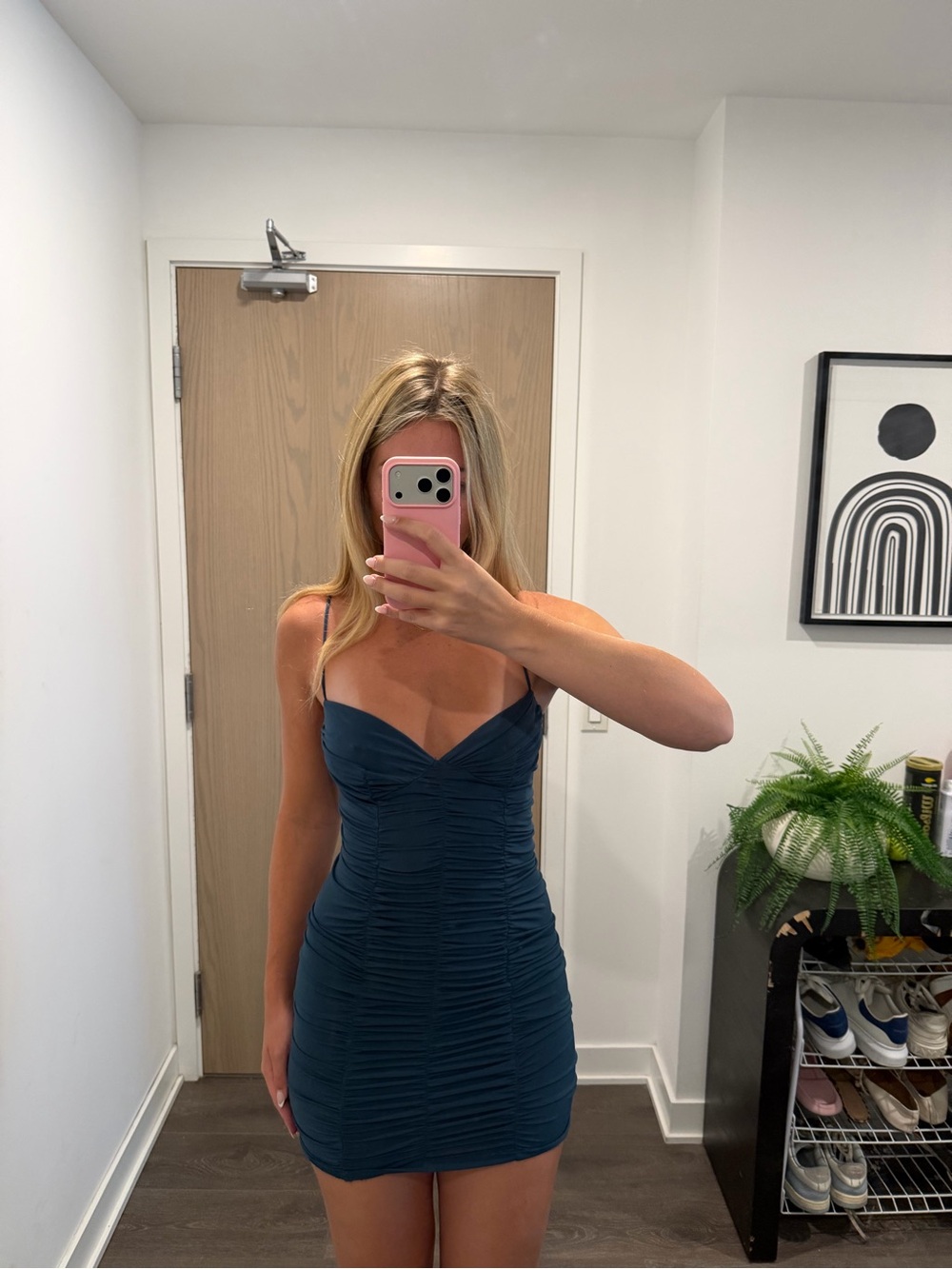 Pull&Bear Teal Ruched Bodycon Mini Dress